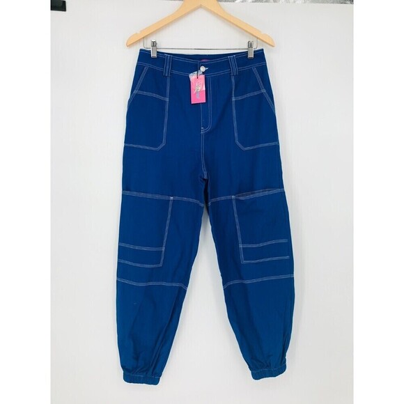 EDIKTED Royal Blue Cargo Pants 100% Cotton Baggy Lightweight Juniors Size L New‎ - Picture 10 of 16